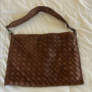 Brown Woven Leather Crossbody Bag